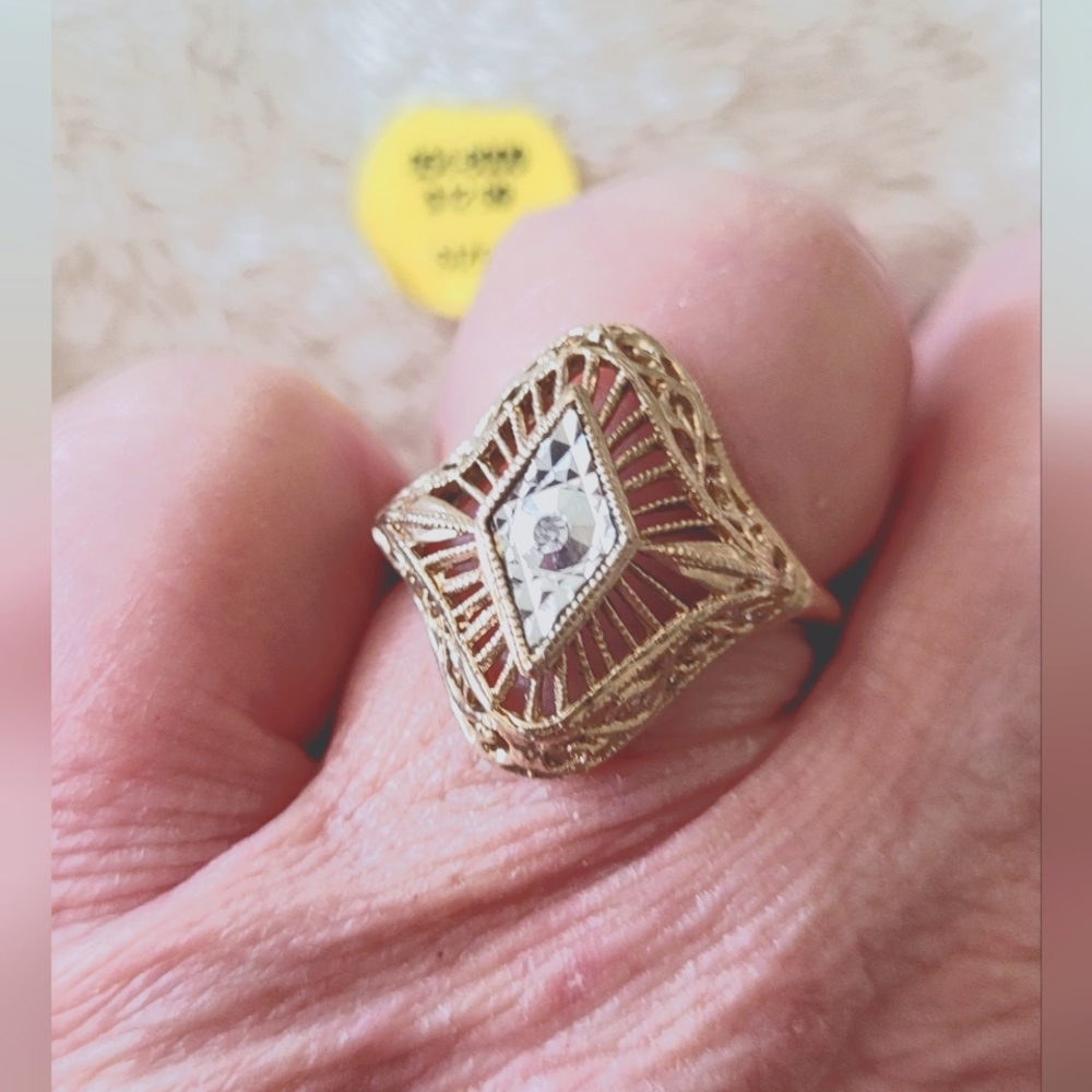 SIZE 9 Ladies gold electroplated filigree ring.